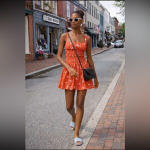 Anthropologie NWT Square-Neck Smocked Mini Dress size M.